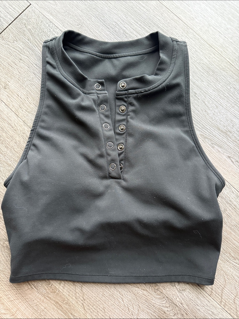 P'tula Black Snap-Front Crop Top